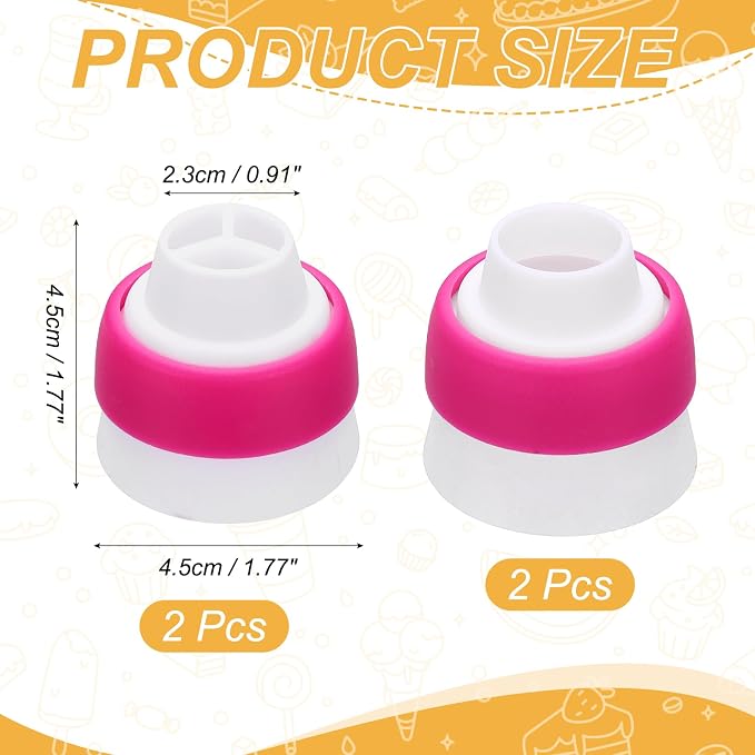 uxcell 4 Pcs Piping Tip Coupler, Plastic 3 and 1 Color Couplers Icing Frosting Piping Bag Reusable Russian Flower Mouth Cake Baker Decor Tools Kit for Nozzles Pastry Cupcake Tip, Rose Red