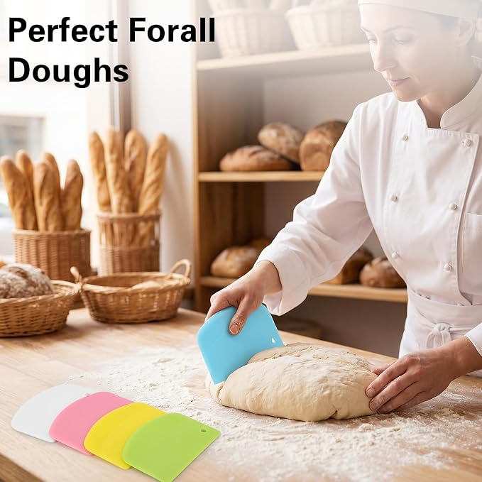 10 Pcs Dough Scraper, Bench Scraper for Bread Dough, Flexible Bowl Scrapers | Essential Bread Baking Supplies, Multi-Use Kitchen Scrapers for Pastry and Cake (5 Colors)