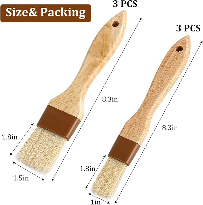 6Pcs Pastry Brushes, Natural Bristle Basting Brush for Cooking Food