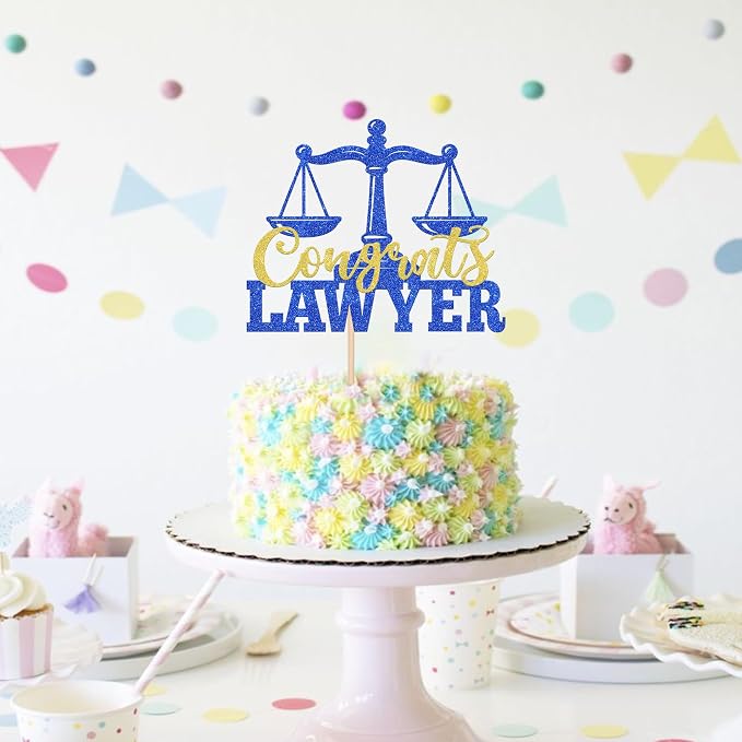 1 Pack Congrats Lawyer Cake Topper Glitter Class of 2026 Law School Survivor Cake Pick 2026 Graduation Cake Decorations for 2026 Lawyer Graduation Party Supplies Blue Gold