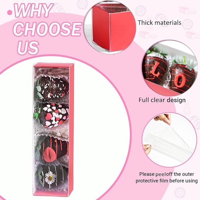 12Pcs 8x2.2x2 Inches Mcaron,Truffle,Chocolate Boxes Empty Bakery Boxes for Chocolate Covered Strawberry,Bonbon & Sweet Boxes Party Favors