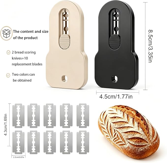 2 Pack Bread Lame Sourdough Scoring Tool, Extractable Bread Scoring Tool, Scoring Knife for Bread Baking, Bread Razor for Homemade Bread, Sourdough Scorer Tool, 10 Replacement Razor Blades