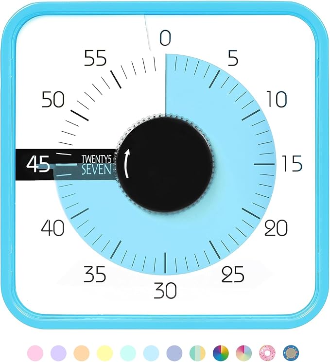 TWENTY5 SEVEN Countdown Timer 7.5 inch; 60 Minute 1 Hour Visual Timer – Classroom Teaching Tool Office Meeting, Mechanical Countdown Clock for Kids Exam Time Management Magnetic, Sky Blue