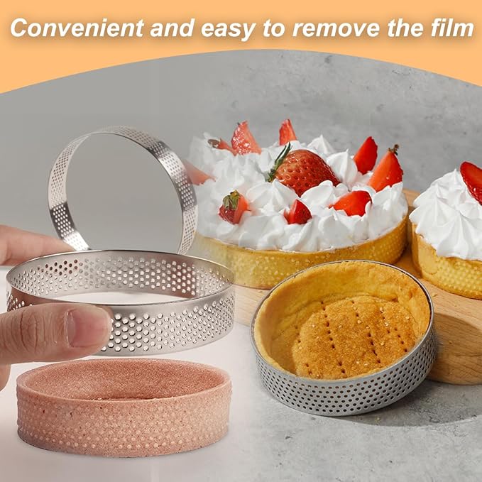 20 Pack Tart Rings 3.15 + 2 Inch Perforated Tart Rings Stainless Steel, Nonstick Round Tart Ring Mousse Cake Ring Metal Round Cake Ring for Baking Small Fruit Tartet Crust