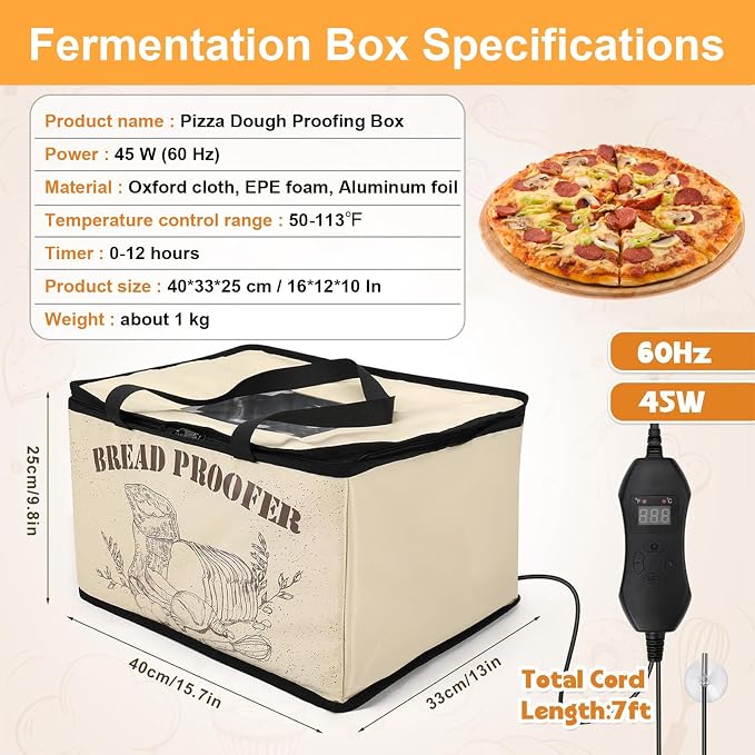 Bread Dough Proofer with Heater, Foldable Fermentation Chamber – with NTC Sensor, 50-113°F Thermostat Control for Sourdough Starters, Pizza Bases & Homemade Yoghurt Culturing