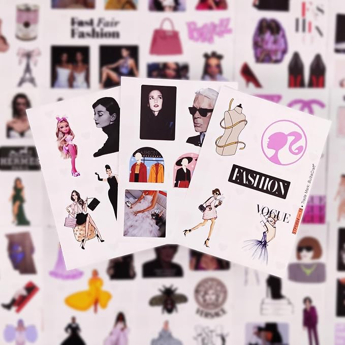 BulbaCraft 100Pcs Fashion Stickers for Water Bottles & Laptops - Glam, Aethetic Stickers for Scrapbooking - Fashion Party Decorations - Fashionista Gifts for Women, Gifts for Women & Men
