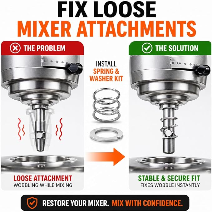 Spring & Washer Kit for KitchenAid Stand Mixers – 316 Stainless Steel Upgrade, Food-Grade Replacement for Tilt-Head & Bowl-Lift Models – Stabilizes Attachments (3 Pack)