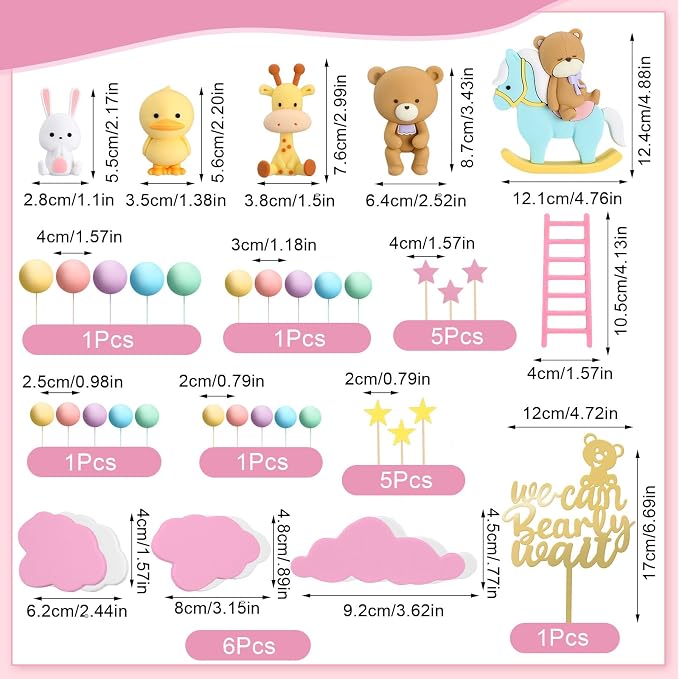 Yinder Bear Cake Toppers Mini Bear Cake Decorations Cake Toppers Gold White Pearl Ball for Birthday Party Decorations(Bright Color,Fresh Style)