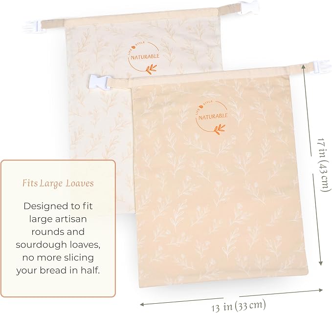 Beeswax Bread Bag for Homemade Bread & Beeswax Wrap Set, 2 XL Sourdough Bread Bags + 2 Beeswax Wraps for Food | Keep Bread Fresh, Breathable, Reusable & Less Waste Storage for Home Bakers (Beige)