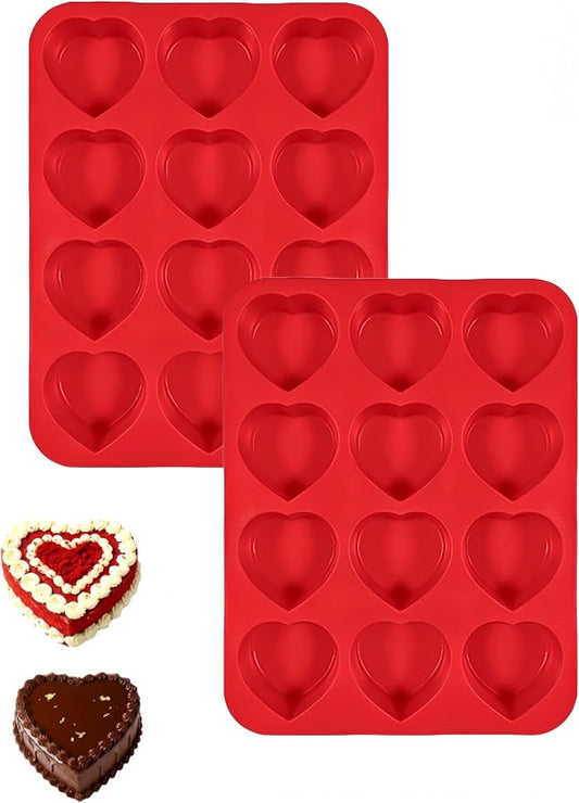 2 Pcs 3.81 Inch Stainless Steel Donut Cutter, Heart Mold, Silicone Cupcake Pan, Baking Molds Silicone Shapes, Heart Bagel Biscuit Dough Divider for Pastry Baking