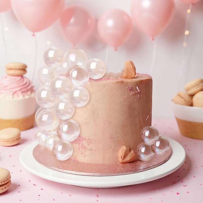 32 PCS Bubble Cake Topper Clear Balls Cake Topper Plastic Bubbles for Crafts Bolas Decorativas Para Pastel Esferas Para Decorar Pasteles Party Birthday Wedding Graduation Christmas Anniversary