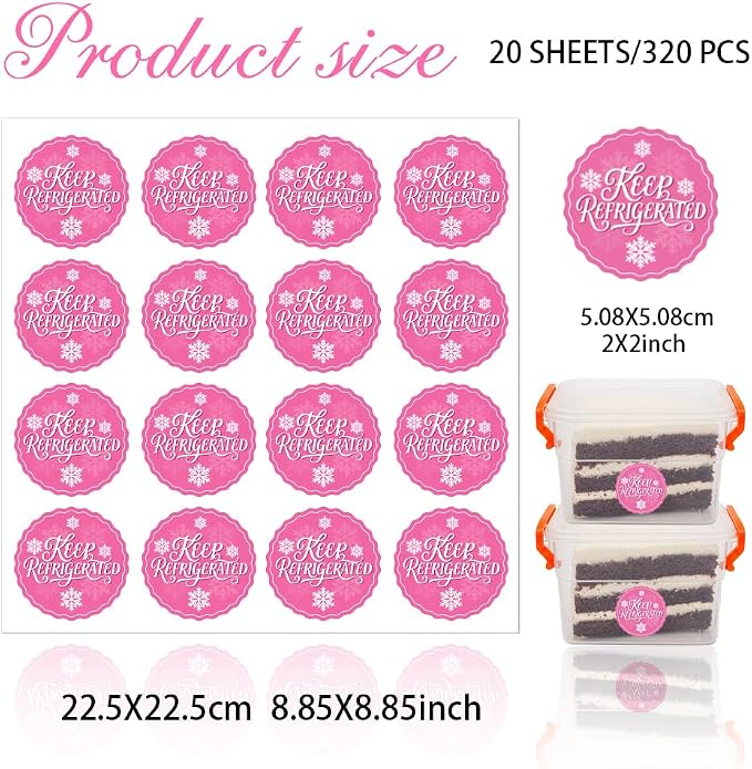 320 Pcs Keep Refrigerated Stickers, Pink Refrigerated Stickers Round Waterproof Labels Food Packaging Warning Labels for Box Container Carton Farm Supplies, 2 Inch