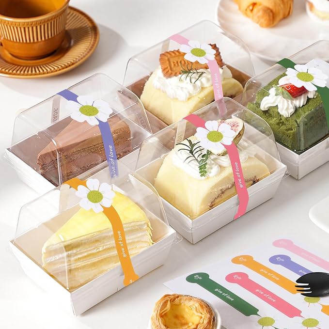 200Pcs Handmade Food Baking Seal Stickers Labels,Colorful Flower Long Label Bakery Stickers,Self Adhesive Goods Bakery Sticker Sealing Tamper Proof Sticker for Pastry Bags Lollipops Candy Cake