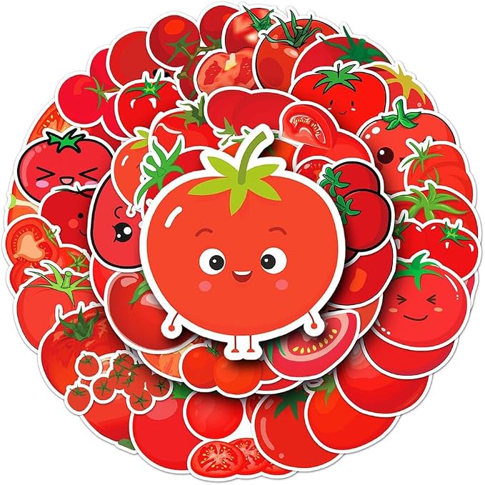 Tomato Stickers |50Pcs Tomato Waterproof Vinyl Decals | Removable Resuable Sun-proof Peel and Stick for Water Bottles Laptop Luggage Cup Computer Mobile Phone Skateboard Decoration