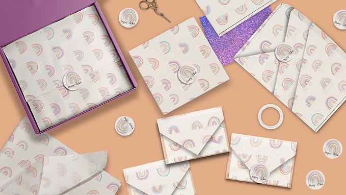 1.5 Inch Round 500 Count Rainbows Happy Mail Perforated Roll Stickers - Thank You Labels for Favors - Packing Thank You Stickers for Small Business Store Owners