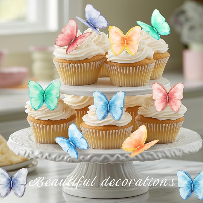 70Pcs Edible Butterfly Cupcake Toppers, Wafer Paper Butterfly Cake Toppers Edible Butterflies for Cake Decorating Wedding Birthday Party Baby Shower Cookies