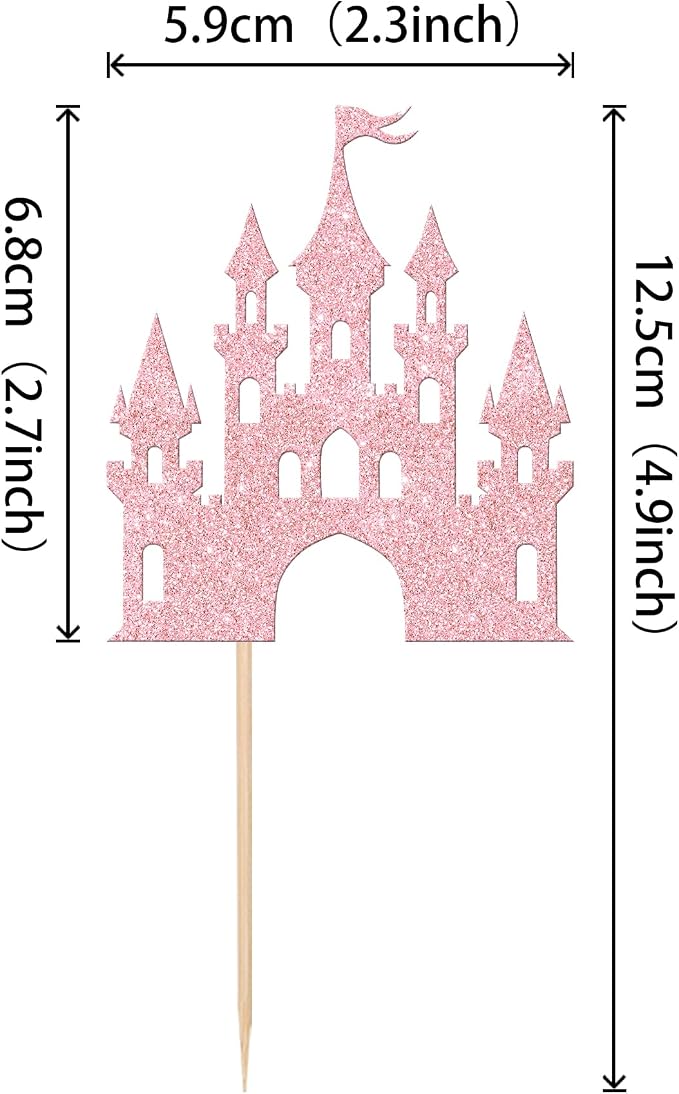 24 PCS Castle Cupcake Toppers Glitter Princess Cupcake Toppers Castle Theme Birthday Party Decoration Princess Birthday Cake Decoration for Baby Shower Princess Birthday Party Supplies Light Pink