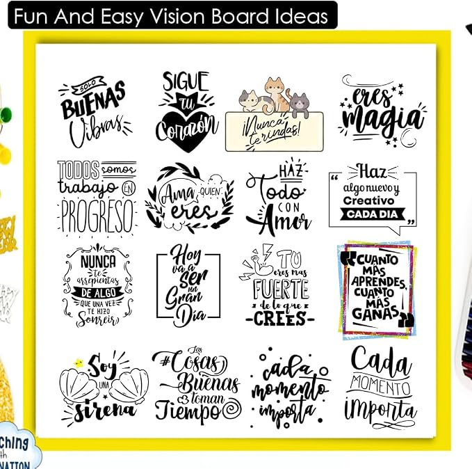 Spanish Motivational Stickers - No Duplicates - Inspirational Affirmation Decals for Teachers, Students & Classroom - Waterproof Vinyl Quotes for Water Bottles, Journals & Scrapbooks