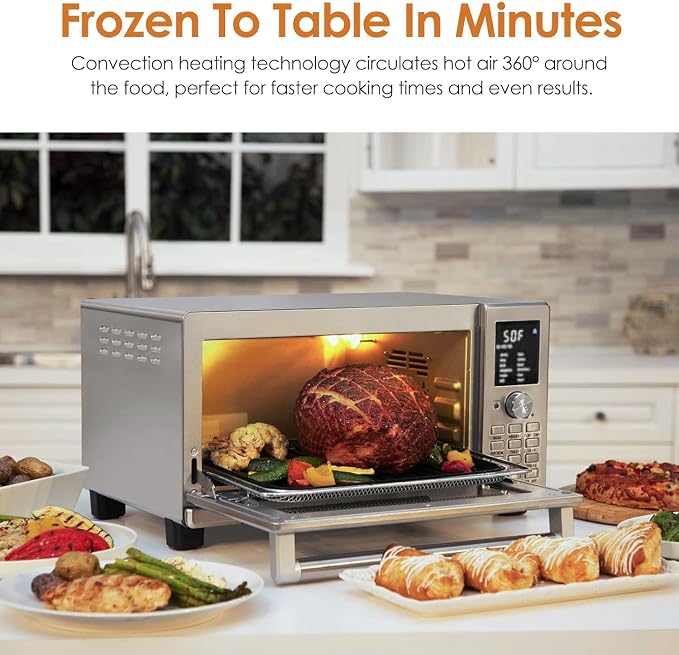 NUWAVE Bravo XL Air Fryer Convection Toaster Oven Countertop, 112-in-1 Smart Grill Combo with Original Flavors & Marks, Adjustable Heating Zones for Pizza, Roast, Bake, 50-500°F, Stainless Steel, 30QT