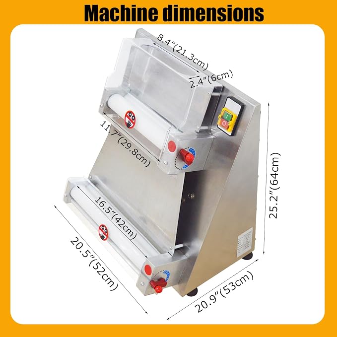 110V Electric Pizza Dough Roller Sheeter Pastry Press Making Machine Fully Automatic Pizza Forming 3.94"-15.75"(10cm-40cm) Dessert Shops Pizza Shops