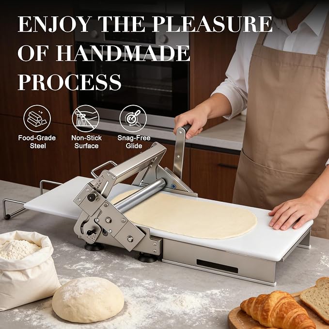Folding Dough Sheeter Machine, 12"Stainless Steel Manual Dough Roller Adjustable Thickness With Sheeter Board For Pizza Croissants Pastry Crust Pastry (Type 300)