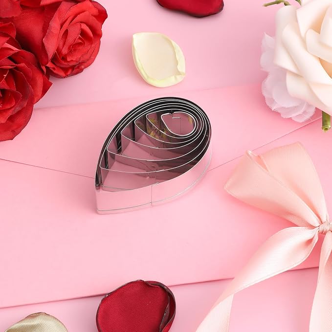7Pcs Cutter Set Penta Angel Stainless Steel Cake Cookie Cutter Molds Flower Petal Fondant Teardrop Shaped Cake Cookie Pastry Baking Molds for Cupcake Topper Decoration
