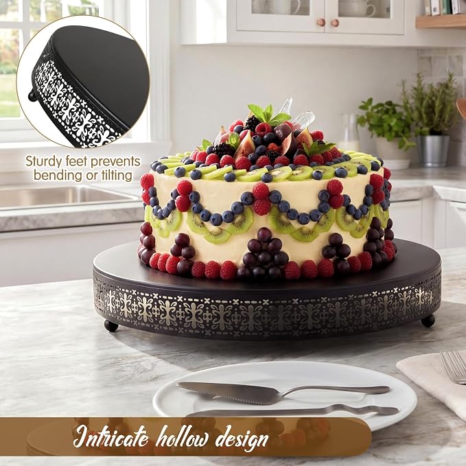 Wenqik Cake Stand 20 Inch Round Metal Cupcake Dessert Wedding Cake Stand Cookies Display Holder Fruit Serving Tray for Table Wedding Birthday Anniversary Party, Black
