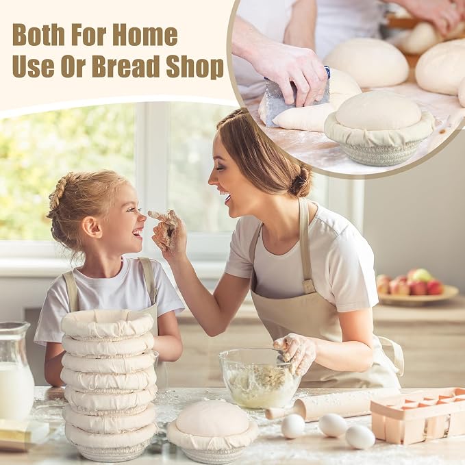 Zhehao 8 Set Mini Banneton Basket Cotton Rope Banneton Bread Proofing Round Basket & Liner for Artisan Bread Baking 5 Inch Mini Sour Dough Starter Kits Baking Supplies for Home Bakers Wife Mom