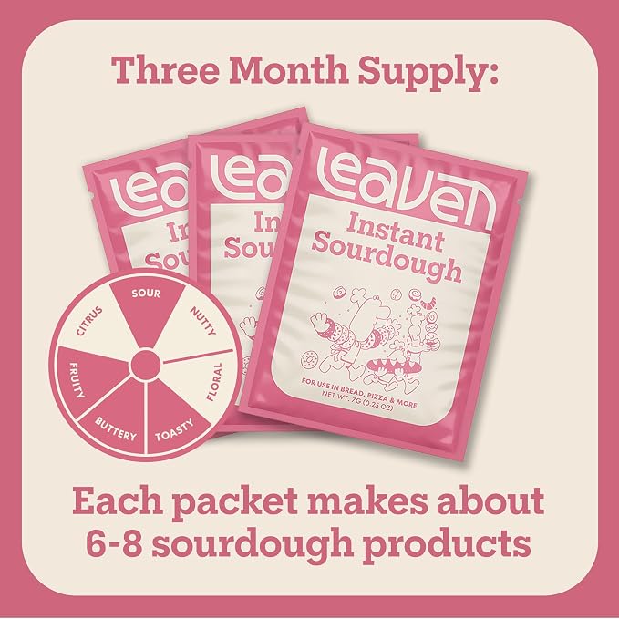 Leaven Foods Instant Sourdough (0.25oz Packets) 3-Pack - Bakes Up To 21 Breads - The 1st and Only Real Sourdough Starter Replacement, No Starter Needed - Replaces Baker's Yeast - Gluten Free & Non GMO