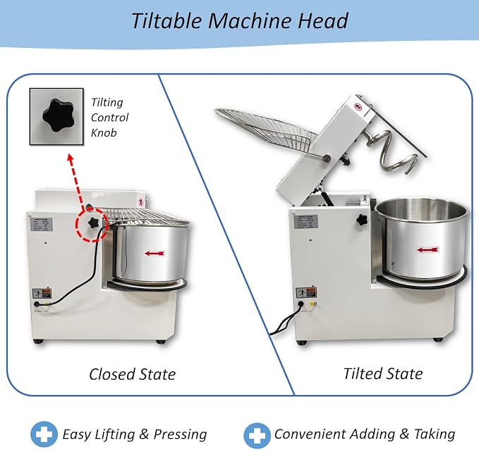 30QT Commercial Dough Mixing Machine Spiral Stand Mixer, Electric Flour Kneading Machine Bread Making with Detachable Stainless Steel Bucket, Dual Action, for Bakeries, Pizza Shops