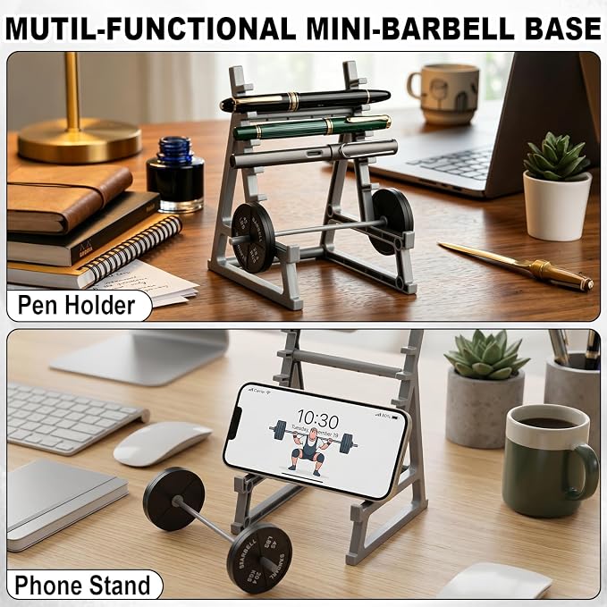 Squat Rack Pen Holder for Desk, Barbell Rack Pen Holder Gym-Themed Unique Office Desk Accessories, Funny Mini Weight Racks Pencil Holder Organizer Decor for Men Fitness Weightlifting Lovers
