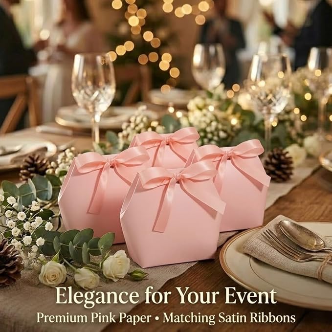 Rowcay Small Gift Boxes with Ribbons, 16 Pack Pink Foldable Empty Gift Boxes for Wedding Party Favors, Cookies, Candy, Jewelry, Small Presents, Gift Packaging and Favor Displays