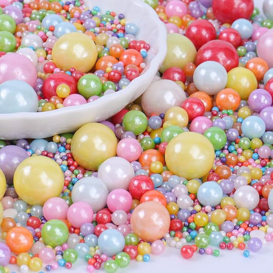 Rainbow Pearl Sprinkles for Cake Decorating, 130g/4.6oz Edible Pearl Sprinkles, Birthday Sprinkles for Baking Cupcakes, Donuts, Macarons Toppings