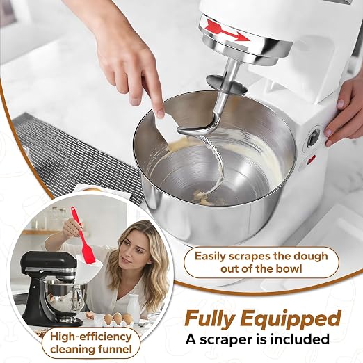 SelfTek 2 Pack Mess-Free Flour Funnel for Kitchen aid Mixer - for Artisan Ksm150 4.5-5 Tilt-Head Models, Fu-nnel Attachment with Scraper for kitchenaid Stand Mixer, Easy-Pour (2 Funnel & 2 Scraper)