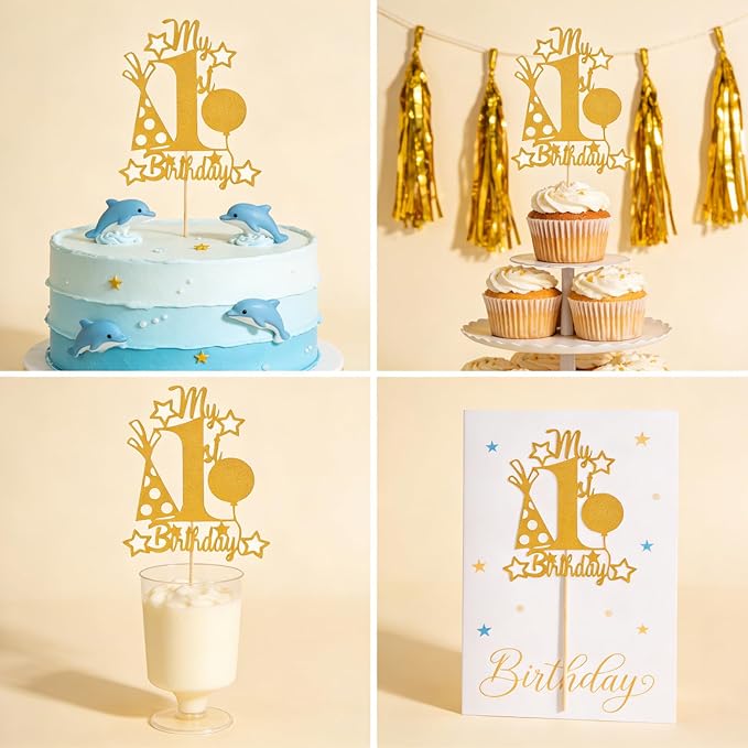 Happy Birthday Cake Topper Party Decorations for Kids Baby Showers, Themed Parties Happy Birthday Celebrations for Cake Decor Enthusiasts (Gold)