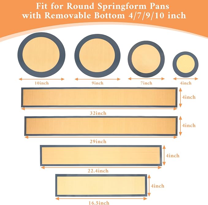 4 Set Silicone Baking Mat for Springform Pan 4/7/9/10 Inch, Prevent Cake From Sticking to Bottom and Side, Easy Clean Nonstick Silicone Liners Baking Mat for Baking Cheesecake Pan