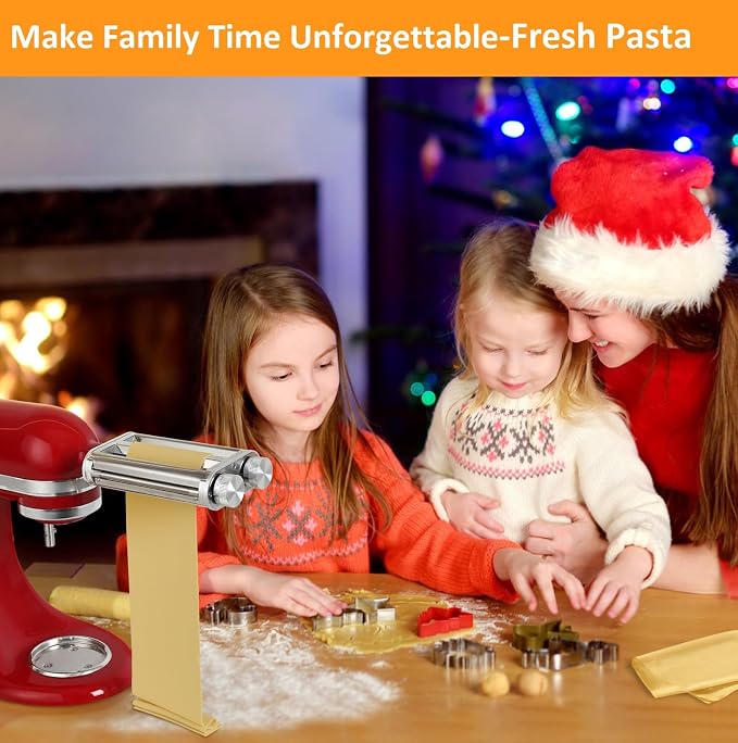 FavorKit Pasta Maker Attachment for KitchenAid Stand Mixers, Sturdy 3 in 1 Set Included Pasta Sheet Roller, Spaghetti and Fettuccine Cutter Accessories, Metal Construction, Unique Design