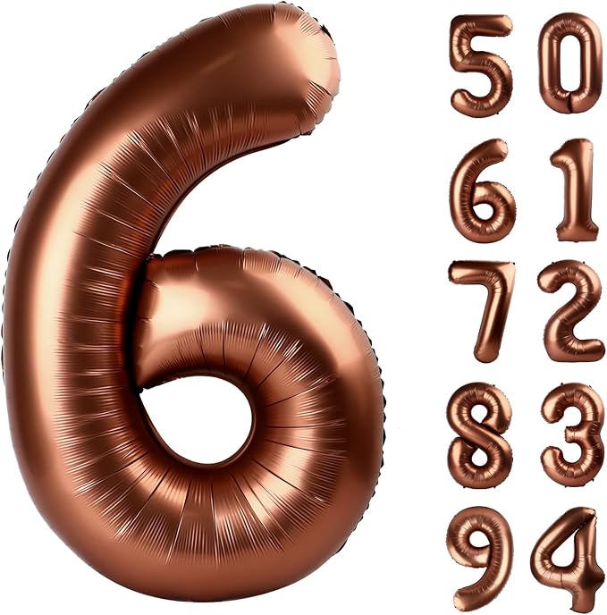 Dark Brown 6 Balloon, Coffee Brown Number Balloons 40 Inch, 6th Balloons for Chocolate Birthday Decorations Party Supplies 6 Birthday Balloon, Number 6