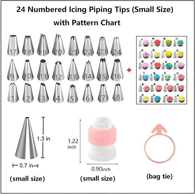 ANSLYQA Cake Decorating Kit, 298 Pcs Baking Tools (Pink) | Cake Turntable, Leveler, 24 Numbered Icing Tips, 2 Spatulas, 8 Carved Pens, 100 Pastry Bags, 100 Cupcake Liners & More