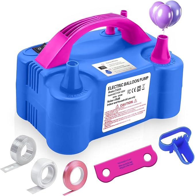 Electric Balloon Pump,110V 600W Portable Dual Nozzles Balloon Pump,Air Pump Balloon Blower for Party Decorations with Tying Tool