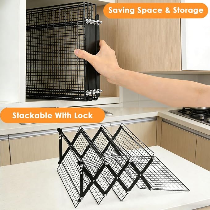 OTYMIOW Collapsible Cooling Rack with Adjustable 3 Setting Design Adjustable ＆ Stackable Baking Rack, X-Shaped Structure Cooling Rack for Cooking and Baking, Picnic Party (4 Tier)