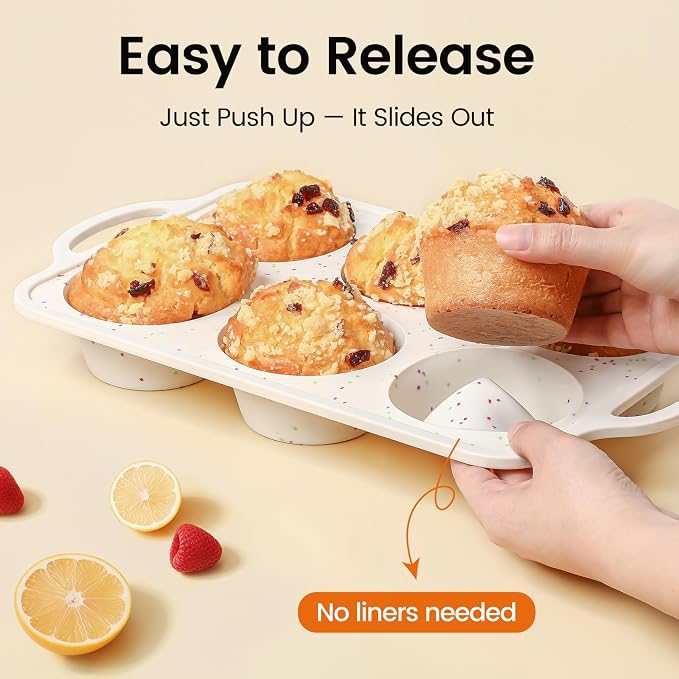 Silicone Muffin Pan with Metal Reinforced Frame - Muffin Pan for Homemade Muffins, Cupcakes, Muffin Cakes, and Bread, Oven and Dishwasher Safe (Jumbo: 6 Cups×1pack)