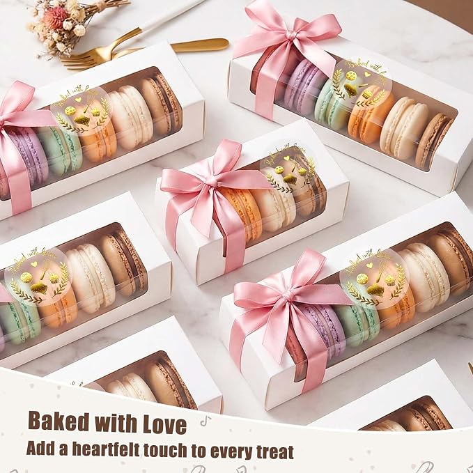 100 Pack Baked with Love Stickers, Clear Gold Foil Bakery Labels for Homemade Baked Goods, Baking Stickers for Cookies, Bread, Cupcakes, Sourdough & Small Business Packaging, 1.6''