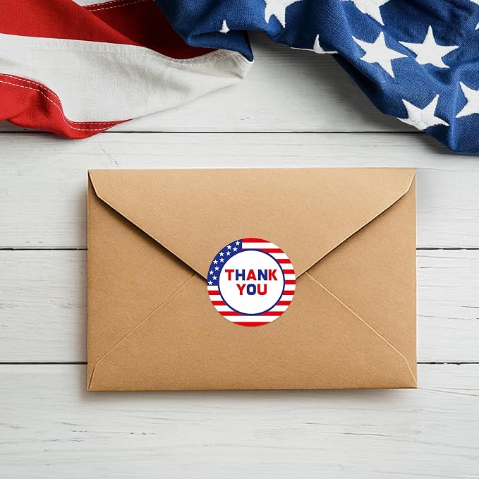 Anwyll American Thank You Stickers - USA Patriotic Thank You Stickers for Small Business 480Pcs 1.5Inch 4th of July Thank You Sticker for Packaging Self-Adhesive Independence Day Thanks Seal Sticker