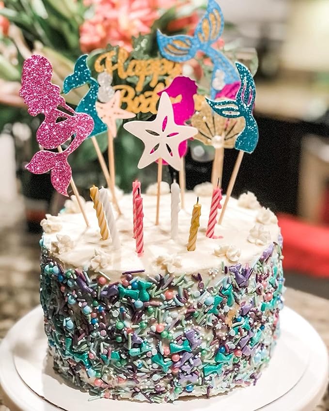 Edible Green Ocean Mermaid Candy Sprinkles Starfish Dessert Sprinkle Shell Cake Cupcake Toppers Pearl Cookie Decorations Sweet Personalities Candy Sprinkles for Cake Decorating, 3.53 oz