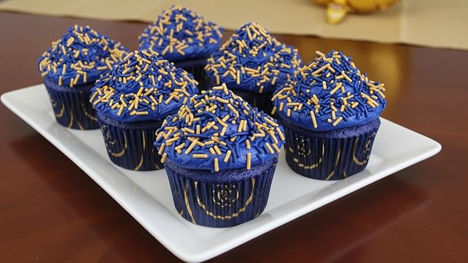 NCS Dark Blue & Gold Jimmies Edible Sprinkles – Cupcake, Cake & Cookie Decorations, 7 oz