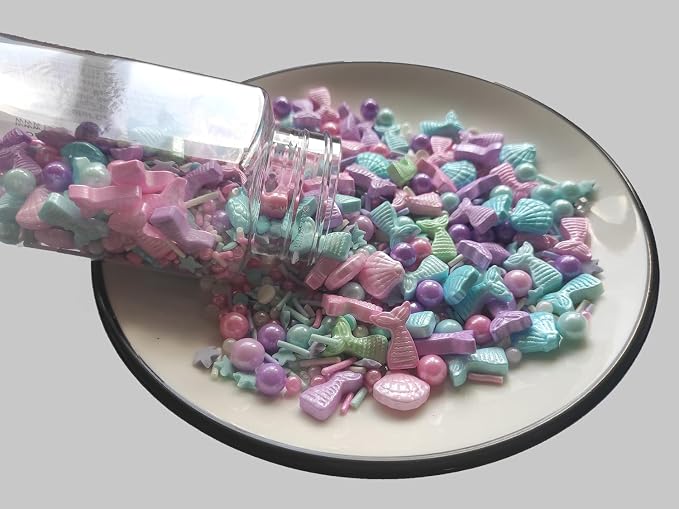 Edible Mixed Ocean Mermaid Candy Sprinkles Starfish Dessert Sprinkle Shell Cake Cupcake Toppers Pearl Cookie Decorations Sweet Personalities Candy Sprinkles for Cake Decorating, 3.53 oz