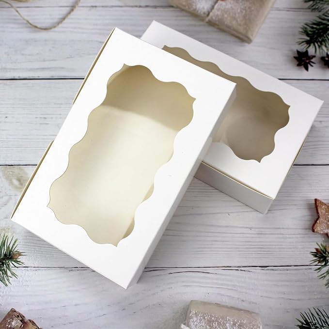 Cookie Boxes with Window White Bakery Boxes 7 x 4.3 x 1.5 Inch Takeout Treat Boxes for Cookies, Donuts, Pastry, Strawberries, Macarons(20PCS)