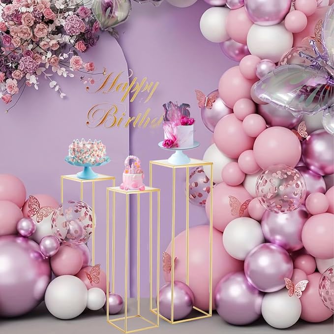 Bonastella Cylinder Stands for Party, 3PCS Square Cylinder Pedestal Stand, Cilindros Para Fiestas Cake Table Stand for Parties Cylinder Tables for Parties Round Cylinder Stands for Party