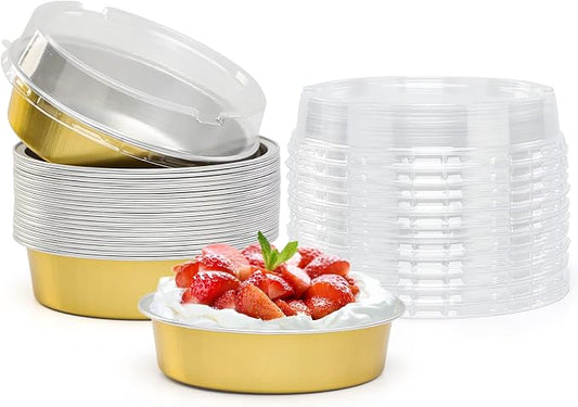 Beasea Aluminum Foil Pie Pan 4 inch Round Oven Baking Mini Cake Pan, 20 Pcs 8 Oz Aluminum Pie Pan Tin Golden Tart Pans for Pie Tart Quiche